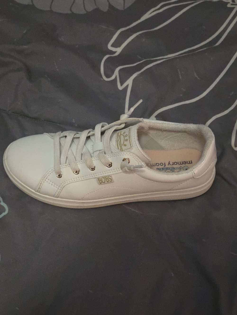 Skechers White Lace-Up Women's Sneaker with Gold Accents